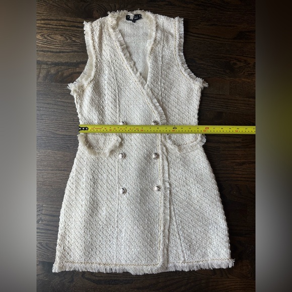 Trixxi Tweed Vest Dress M Cream Fringe Double Breasted Jackie Kennedy Inspired - Picture 5 of 7